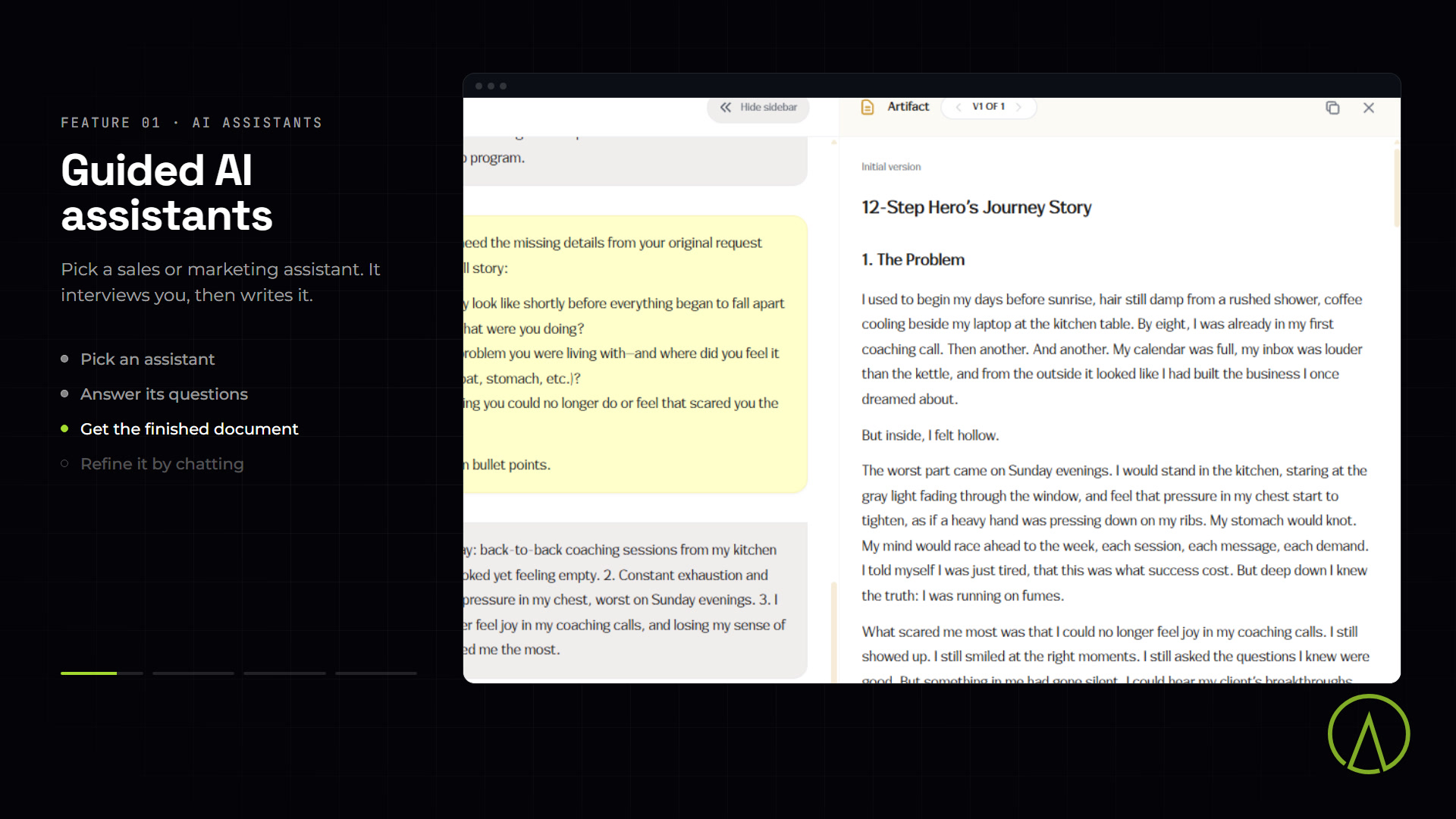 LadyLight screens: guided AI assistants, team access and the admin dashboard